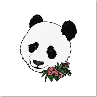 Cute Panda Bear Face Floral Posters and Art